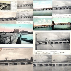 x13 LOT c1910s Waterloo, IA Melan Arch Bridge Downtown 4th St Postcard Dupe A184