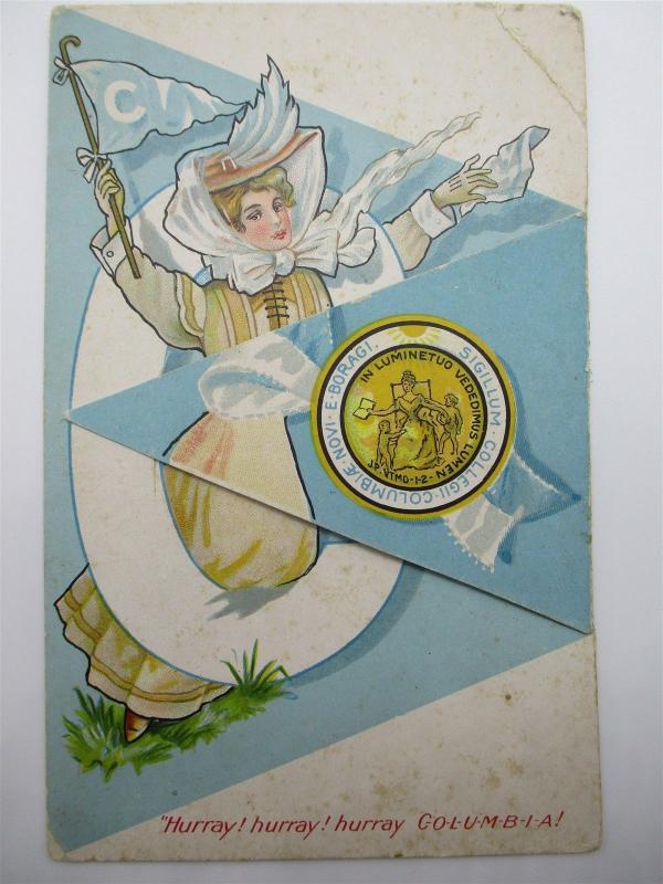 Folding Pennant Postcard, Hurray Columbia College Girl Series Vintage L10