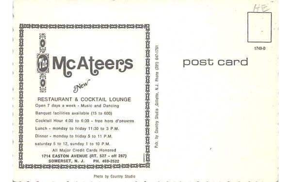 The McAteers New Restaurant & Cocktail Lounge in Somerset, New Jersey