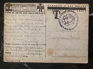 1942 Italy Facist Picture fieldpost Postcard cover WW2 desperate to Gambellara