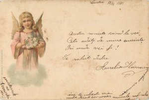 Drawn angel girl chromo 1901 greetings undivided back postcard