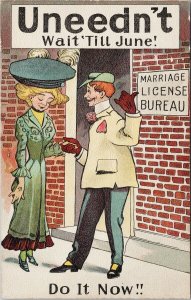 Woman Man Flirting U Needn't Wait Till June Marriage License Bureau Postcard G42