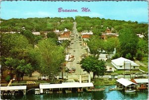 Branson, MO Missouri  MAIN STREET SCENE & BOAT DOCKS~LAKEFRONT VIEW 4X6 Postcard