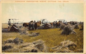 Harvesting the Grain Canada Farming Equipment Writing on Back 