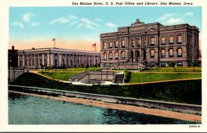 Iowa Des Moines Post Office Library Along Des Moines River Curteich