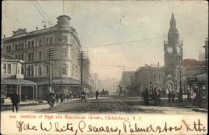 Christchurch New Zealand Junction of High & Manchester 1905 Used Postcard