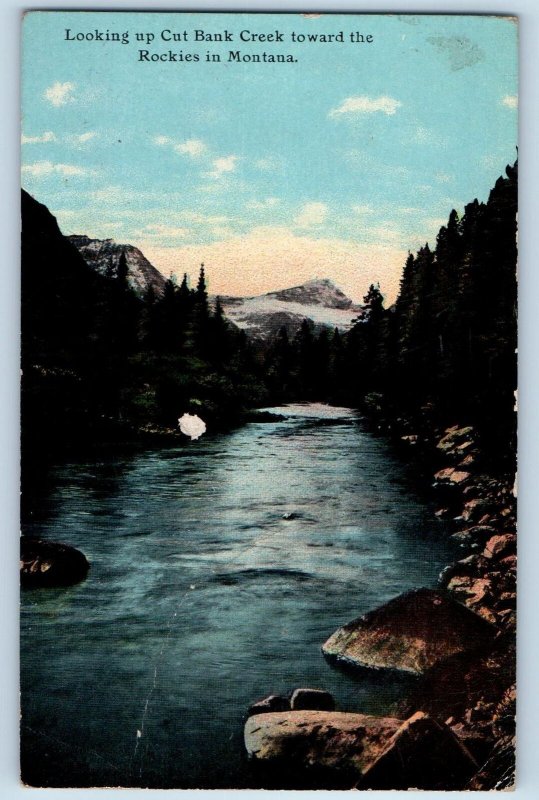 c1910's Looking Up Cut Bank Creek Towards The Rockies In Montana Posted Postcard