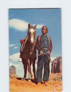 Postcard Navajo American Indian And His Pony