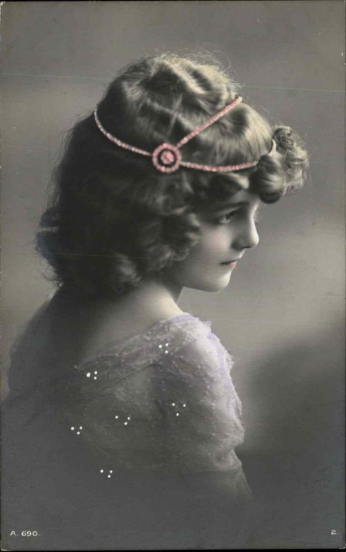 Cute Little Girl Pink Headpiece Vintage Tinted Real Photo A690 Postcard