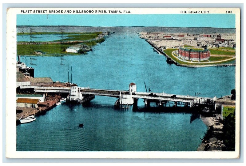1939 Platt Street Bridge & Hillsboro River The Cigar City Tampa Florida Postcard