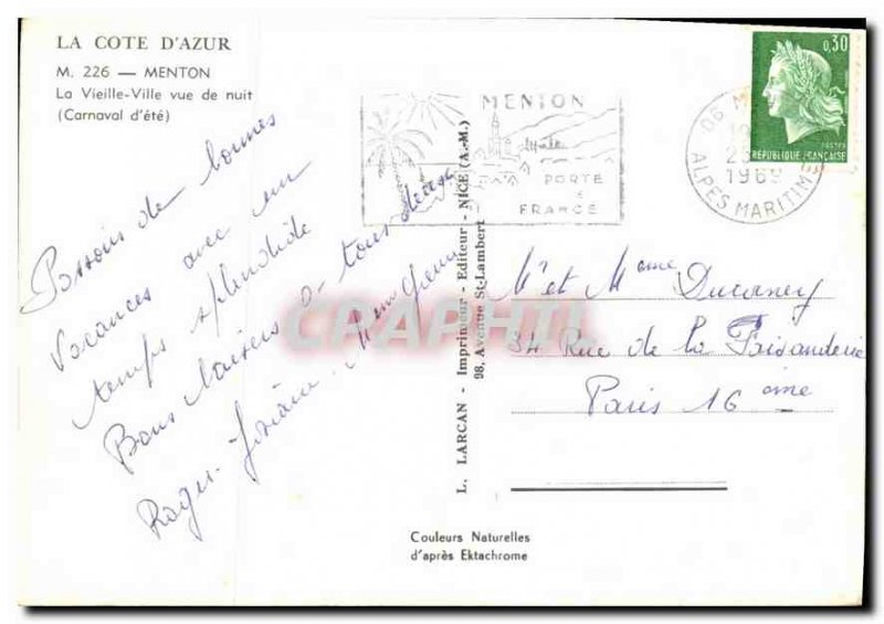 Postcard Moderne Menton Old Town night view