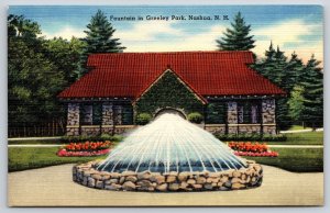 Nashua New Hampshire~Fountain In Greeley Park~Tichnor~Vintage Linen Postcard