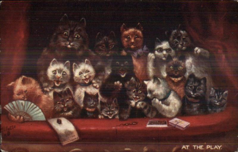 Louis Wain Cat Fantas AT THE PLAY TUCK 9396 c1910 Postcard jrf