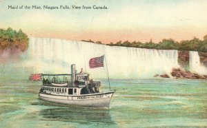 Vintage Postcard 1937 Maid Of The Mist Niagara Falls View From Canada