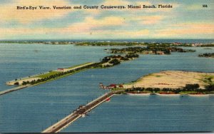 Florida Miami Beach Birds Eye View Venetian and County Causeways