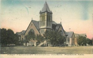 #1 First Methodist Church Phoenix Arizona hand colored 1909 Postcard 12673