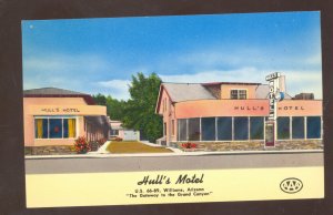 WILLIAMS ARIZONA ROUTE 66 HULL'S MOTEL AAA VINTAGE ADVERTISING POSTCARD