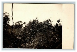 Vintage 1910's RPPC Postcard - Woman Large Hat in Overgrown Country Garden Named