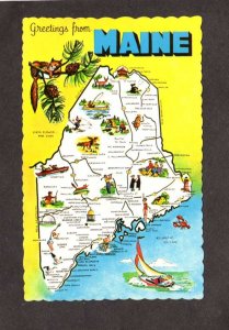 ME Greetings From Maine State Map Postcard York Orono Jackman Machias Calais