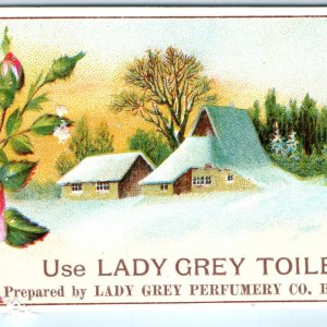 c1880s Lady Grey Perfumery Co. Embossed Trade Card Toilet Cream Winter House C31