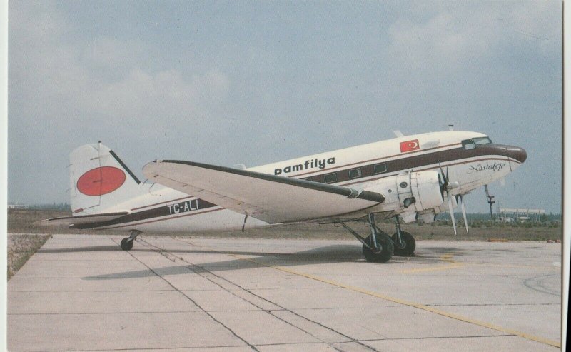 PAMFILYA DOUGLAS DC-3C 1989 Postcard antalya airport Turkey