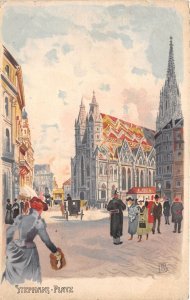 Lot257 Stephansplatz Vienna wien austria postcard painting litho