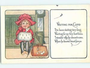 Pre-Linen signed EVELYN VON HARTMANN - CRYING GIRL IS WAITING FOR CUPID HL4938