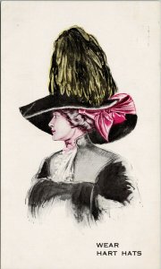 Wear Hart Hats Advertising Woman Large Hat Fashion Unused Postcard G48