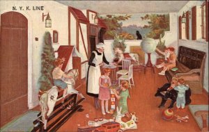 NYK Japan Japanese Line Steamships Children's Play Room Toys Textured Postcard