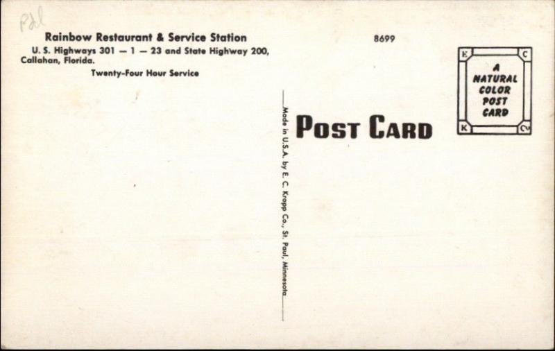 Callahan FL Rainbow Service Gas Station Old Postcard