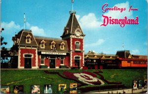 Disneyland Entrance Postcard Floral Mickey Mouse Santa Fe Train Dept Main Street