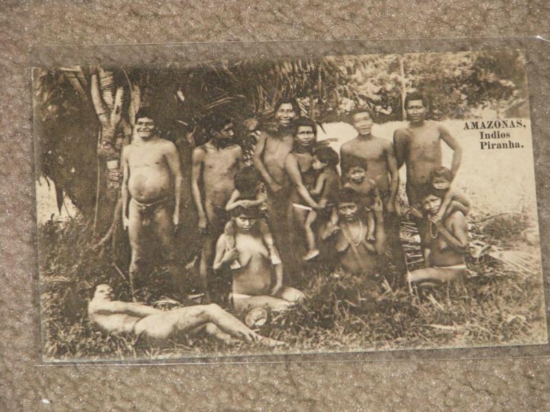 Native Indios Family in Amazon, unused vintage card, RPPC