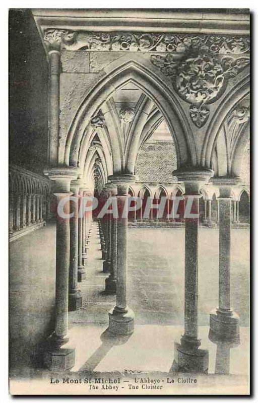 Old postcard Le Mont St Michel Abbey The Cloister