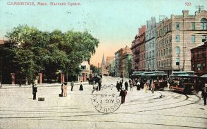 Vintage Postcard 1909 Harvard Square Building Business District Cambridge Mass.