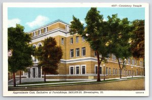 Bloomington Illinois~Front of Consistory Temple~Vintage Linen Postcard