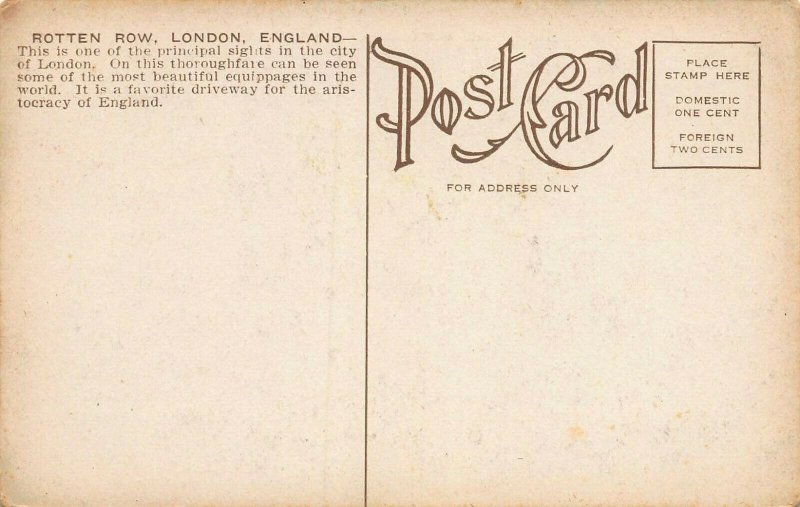 Rotten Row, London, England, Great Britain, early postcard, unused