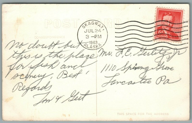 FISHING IN ALASKA EXAGGERATED VINTAGE REAL PHOTO POSTCARD RPPC