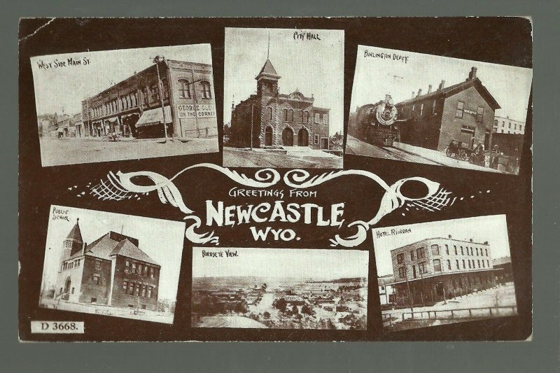 Newcastle WYOMING RPPC c1910 DEPOT Train Station nr Gillette Moorcroft RAILROAD