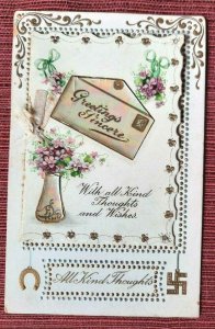 BB London Birthday Postcard B571 opens to Message, Novelty Mother of Pearl Inset