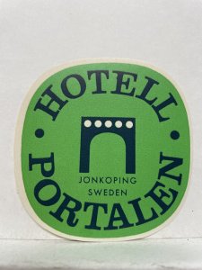 Hotell Portalen Jonkoping Sweden Mid-Century Modern Ephemera Luggage Label