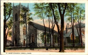 View of St. Anne's Church, Lowell MA c1920 Vintage Postcard L46