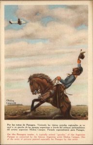 Airplane Advertising PANAGRA Pan American Grace Airways Cowboy & Horse Postcard