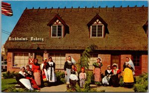 Solvang, California Postcard Women & Children Danish Costumes BIRKHOLM'S BAKERY