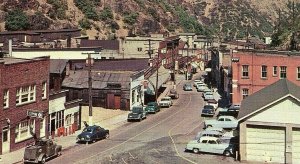 Postcard Big Chrome Autos lined up on Bingham Main Street, UT.    Q6