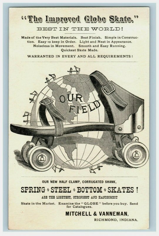 1880's Engraved Globe Skates Mitchell & Vanneman Richmond, IN A 7M
