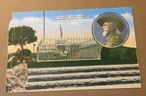 VINTAGE UNUSED LINEN POSTCARD GRAVE OF BUFFALO BILL LOOKOUT MT. COLORADO