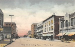 TULSA OK Third Street Bijou Theatre Vaudeville Sign c1910s Hand-Colored Postcard