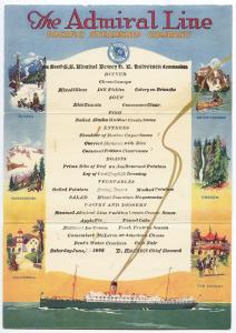 The Admiral Line Pacific Ocean Steam Ship Co 1923 Menu Postcard