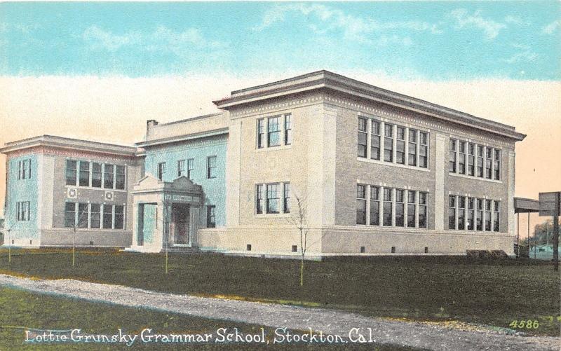 Stockton California~Lottie Grunsky Grammar School & Grounds~c1910 Postcard