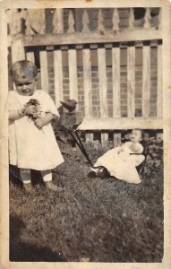 G64/ Interesting Real Photo RPPC Postcard c1910 Cute Child Doll Cart